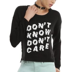 Hot Topic Don't Know Dont Care Black Deconstructed Sweater Size Small